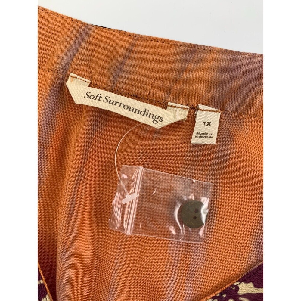 Soft Surroundings Sunset Bali Dress Orange Short Sleeve Button 2BD24 Womens 1X - Picture 8 of 13